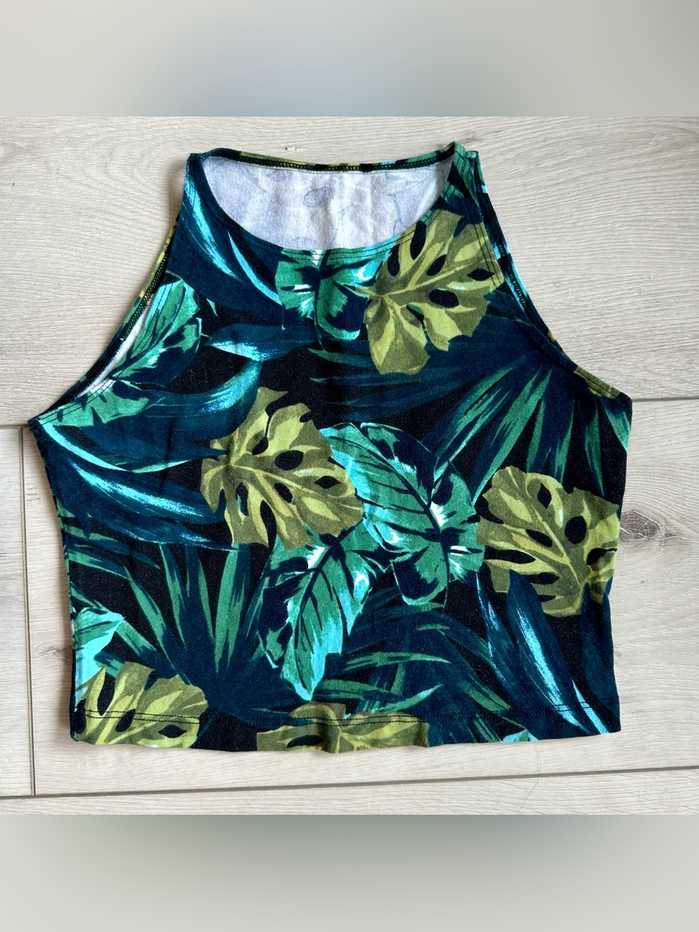 American Apparel Green Teal Tropical Crop Top